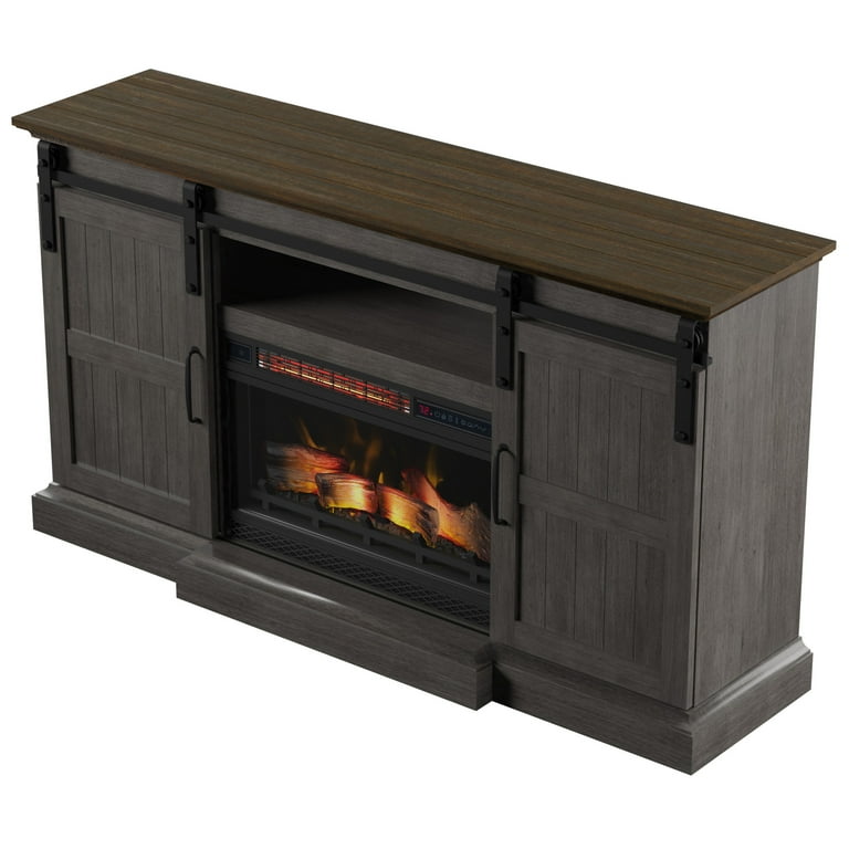 Fireplace tv stand with barn doors deals