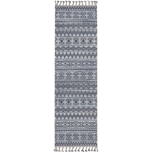 Nourison Asilah 2'2" x 8'2" Light Blue Charcoal Abstract Indoor Rug
