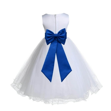Ekidsbridal White Royal Blue Tulle Rattail Edge Flower Girl Dress Christening Formal Evening Gown for Photoshoots 829T S
