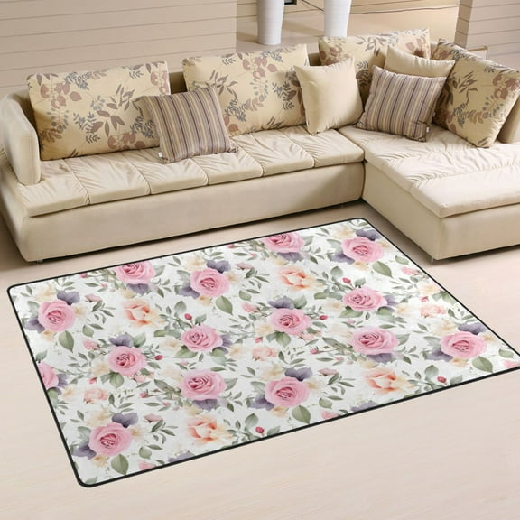 Rose Flowers Pink Area Floor Mats Non-Slip Rugs Soft Doormat 31 x 20 inch Carpet for Living Dining Room Bedroom Decorative