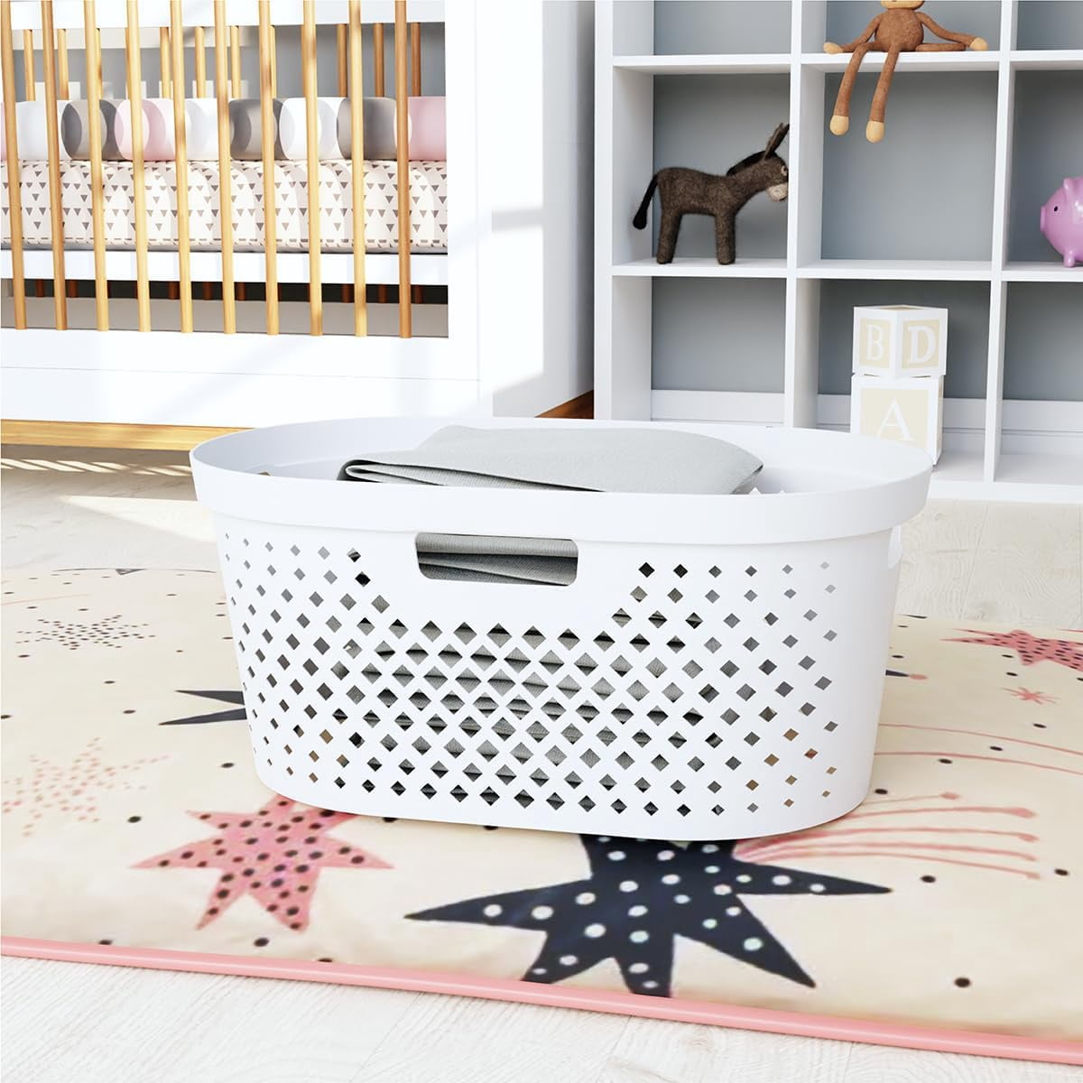 Clorox 1 Bushel Gray Plastic Oval Laundry Basket with Diamond Pattern