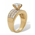 thumbnail image 2 of PalmBeach Jewelry 3.18 TCW Round Cubic Zirconia Yellow Gold Ion-Plated Stainless Steel Three Row Pave Engagement Ring, 2 of 5