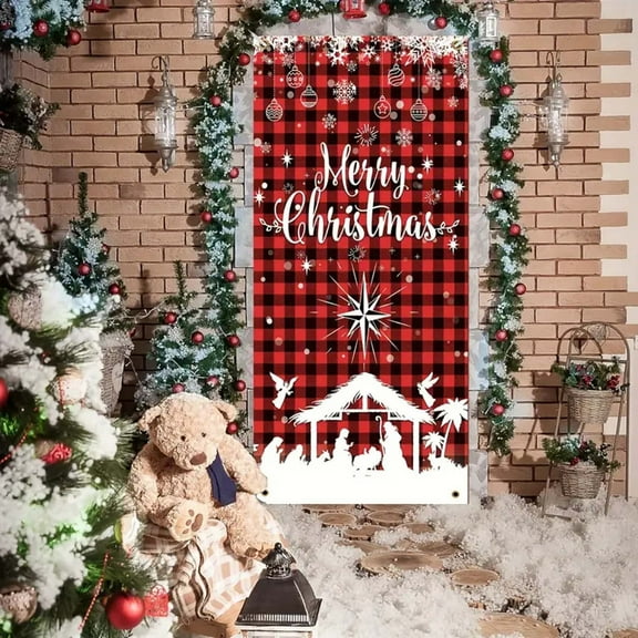 Wadada Christmas Decorations Door Cover for Front Door, Christmas Decorations Xmas Door Hanging Banner Photo Props for Christmas Party Decorations Supplies, 70.9 x 35.4 Inch