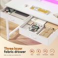thumbnail image 3 of Exenoray 31.5" Compact Computer Desk with Adjustable Monitor Shelf, Fabric Drawers, LED Light Strip, Small Space Writing Desk with Storage Bag & Hooks, Home Office,White, 3 of 8