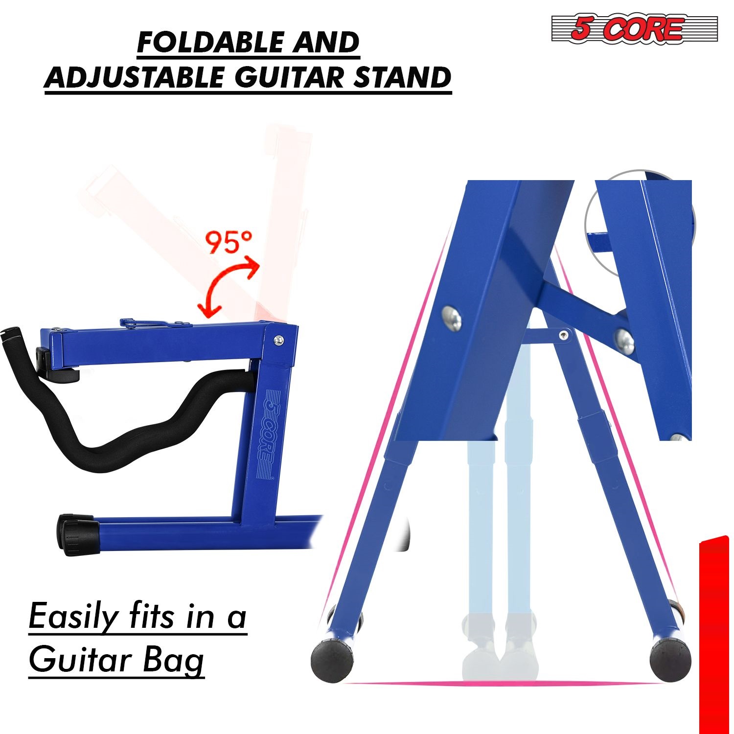 Double Guitar Stand Floor Adjustable Heavy Duty A Frame Universal Folding Acoustic Electric Bass Mandolin Banjo Violin Holder Stands For On Stage Studio,2PCS  Blue