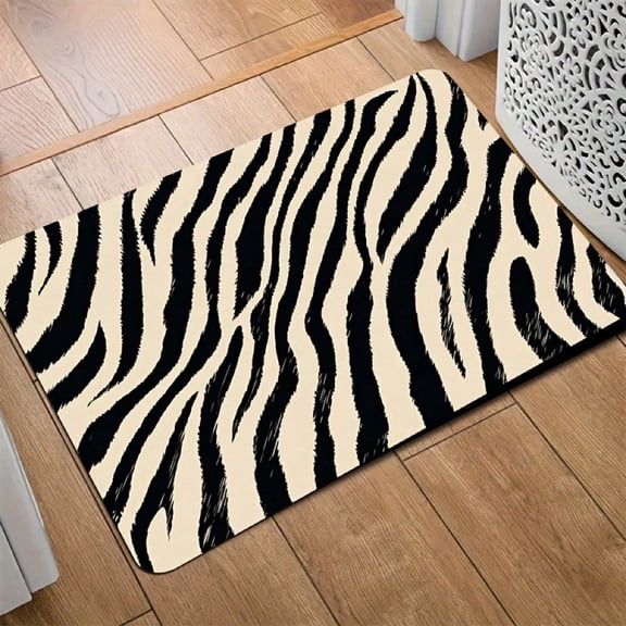 HELLOYOUNG Diatomite Bath Mat Quick Dry Non-Slip Rubber Back Soft Absorbent Zebra Print Rug for Kitchen Bathroom Doorway Shower RV