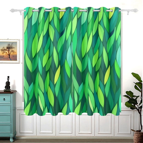Bright Green Leaves Thermal Blackout Curtains 63x55 Inch 2 Panels Grommet Window Drapes for Bedroom Living Room