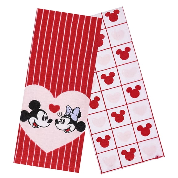 Disney Mickey Mouse & Minnie Mouse Valentine Kitchen Towels 2-Pack, Cotton, 15 x 26 in