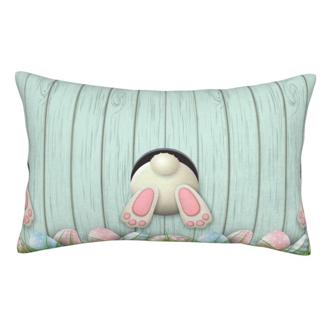 Fotbe White Bunny Bottom And Easter Eggs Funda de Almohada Decorativa Estilo Occidental, Lujo en Algodón, Fundas para Almohadas King, Cojín Estampado para Decoración del Hogar-14"x20"