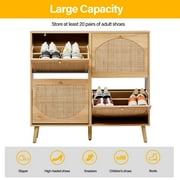 Ktaxon Rattan Shoe Cabinet with 4 Flip Drawers 24 Pairs,Narrow Shoe Storage Cabinet for Entryway, Bedroom, Living Room, Apartment, Natural