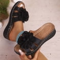 thumbnail image 2 of HAOTAGS Women Sandals,Slide Entry Round Peep Toe Heel 3cm Wedge Thong Slippers Black 7, 2 of 9