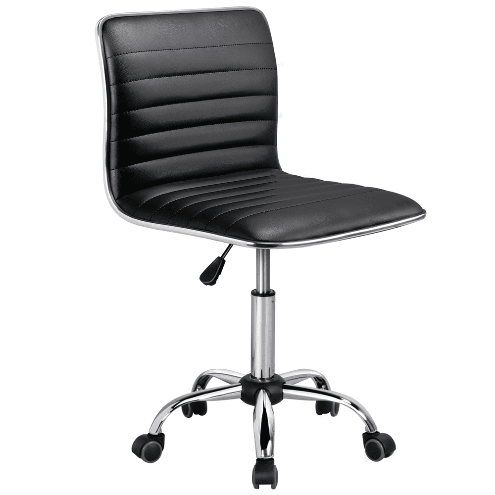 Yaheetech Adjustable Office Chair PU Leather Armless Chair with Wheels, Black