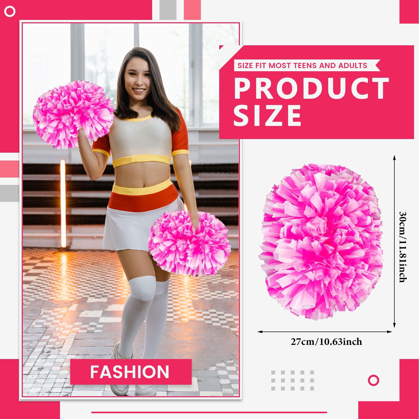 Cheer Pom Poms 20 Pcs with Handle, Cheerleading Handheld Squad Pompoms for Sports Team Cheer Spirit Games Dance Party Adults