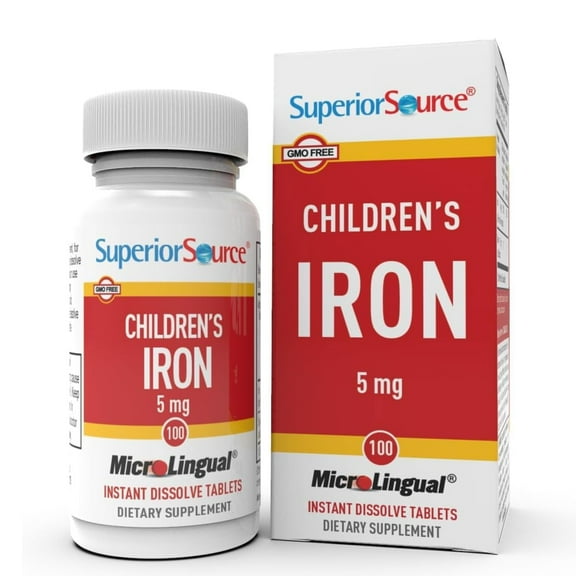 Superior Source Children's Iron 5 mg - Ferrous Fumarate Supplement for Kids - Iron Supplement for Cell Health & Development Support - Supplement Tablets for Toddlers - 100 Instant Dissolve Tablets