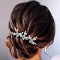 thumbnail image 3 of MaxxMarket Leaf Bride Wedding Hair Pins Crystal Bridal Head Dress Pearl Hair Accessories for Women and Girls (Pack of 3) (B Silver), 3 of 12