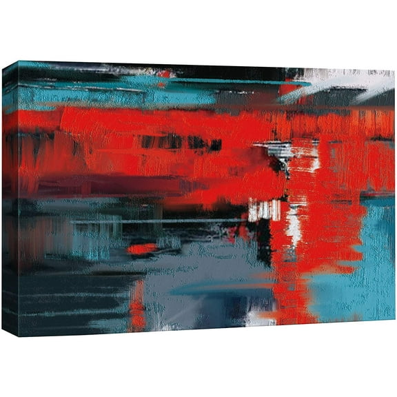 wall26 Canvas Print Wall Art Red, Blue, Gray, Black and White Color Blocks with Lines Abstract Shapes Illustrations Modern Art Bohemian Colorful for Living Room, Bedroom, Office - 16"x24"