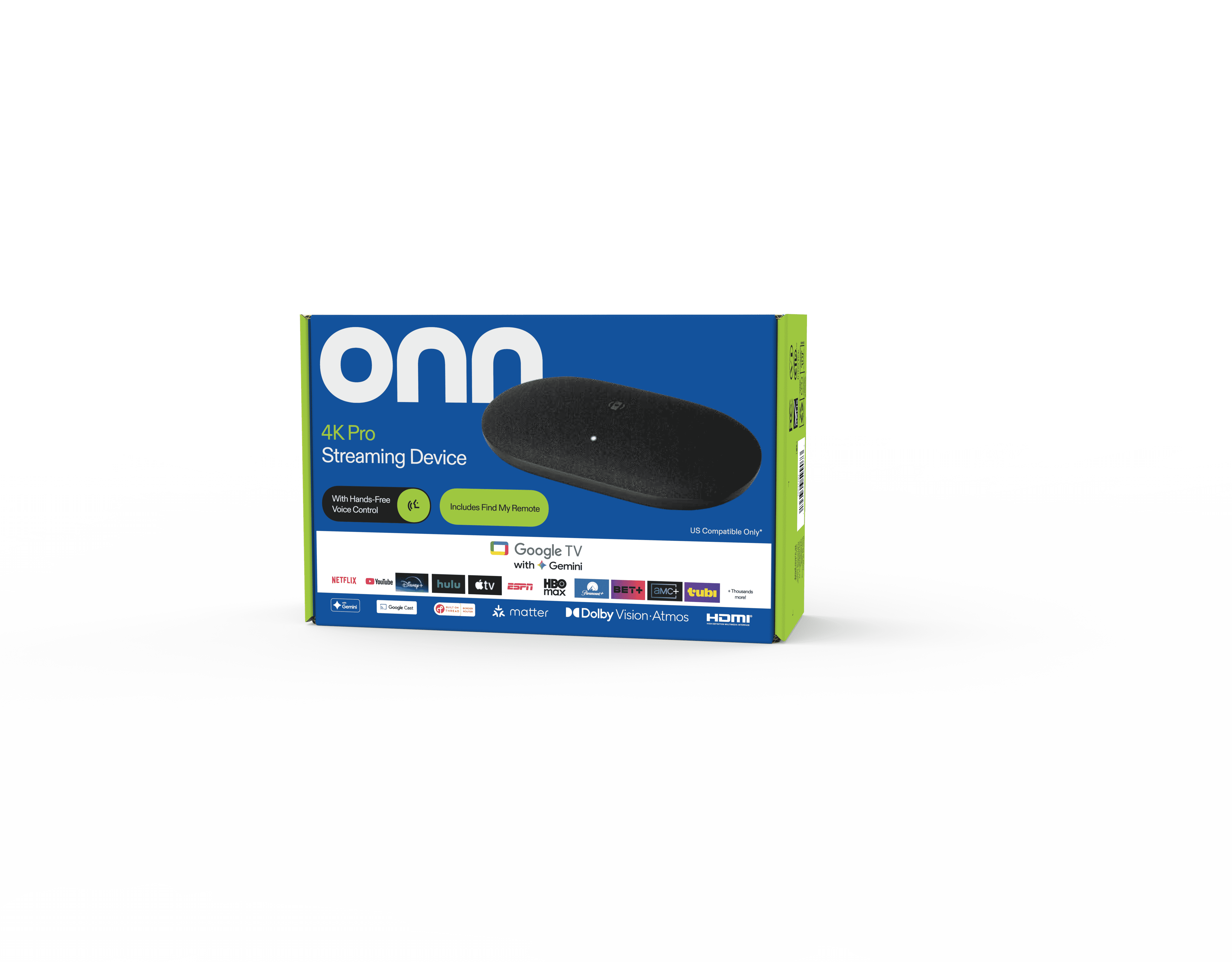 onn 4K Pro Streaming Device, Google TV with Gemini (NEW 2026 Model) - Ultra-fast Streaming, Stunning 4K UHD, 32GB Storage, 3GB RAM, Dolby Vision & Atmos, Find My Remote with Backlight, Ethernet Port