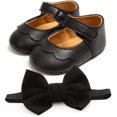 thumbnail image 4 of 2pcs/Set Newborn Baby Girl Princess Mary Jane Shoes Toddler Infant Wedding Dress Flat Shoes with Free Headband, 4 of 4
