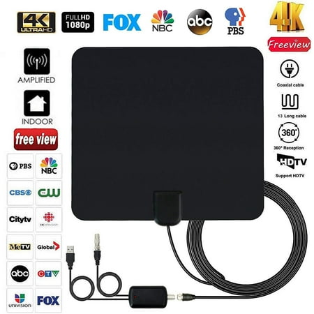 Amplifiers Vhf Antennas - 2019 Newest Indoor Digital TV Antenna for Freeview Local Channels, Strongest Reception Clear Television 80 Miles Range HDTV Antenna for 4K 1080p VHF UHF w/ Amplifier Signal Booster & 13ft Coax Cable
