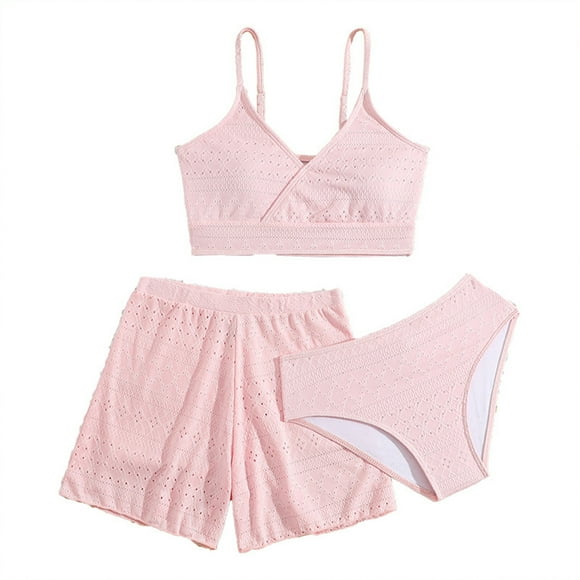Girls Bathing Suits Girls' 3 Piece Swimsuit with Shorts Cove Up Sets Summer Things for Kids 6-7 Years