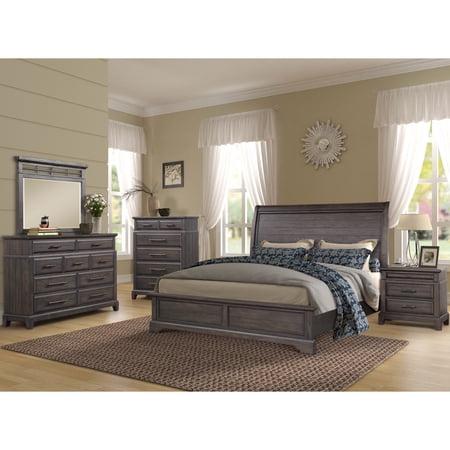 Queen Sleigh Bed | 5-Piece Bedroom Collection for a Relaxing Environment | Solid Wood + MDF Design Perfection | Comes with Chest and Nightstand