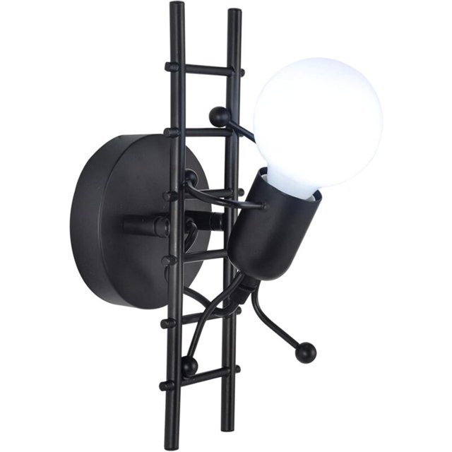Aplique de pared interior humanoide E27 Lámpara de pared industrial moderna Lámpara de pared de estilo simple para sala de estar Pasillo Dormitorio 220V Bombilla no incluida (Negro) -