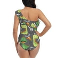 thumbnail image 5 of Balery Cartoon Dinosaurs One Shoulder Swimsuits for Women Ruffle Swimsuits Tummy Control One Shoulder Bathing Suits-XX-Large, 5 of 8