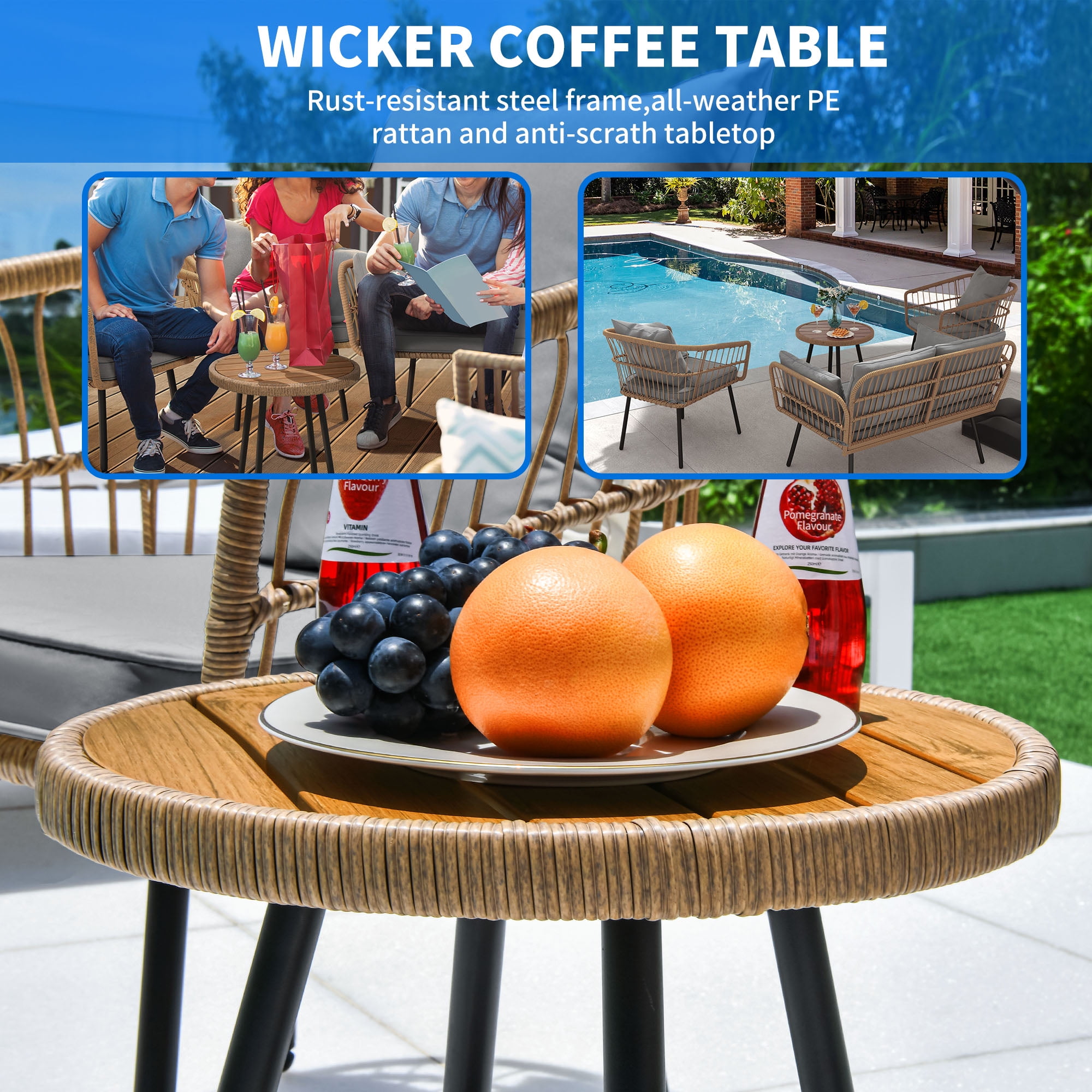 Uforic Boho Patio Furniture Outdoor Bistro Set,Sectional Sofa Conversation Sets - Wicker Loveseat Sofa Chairs,Egg Chair with Soft Cushions - Gray
