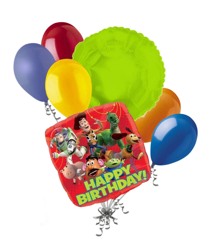 7 pc Toy Story Gang Happy Birthday Balloon Bouquet Party Decoration Disney Red