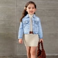thumbnail image 2 of Jacket for Girls, Denim Ripped Collar Long Sleeve, Solid Color Casual Outerwear for Kids 3-15 Years, 2 of 9