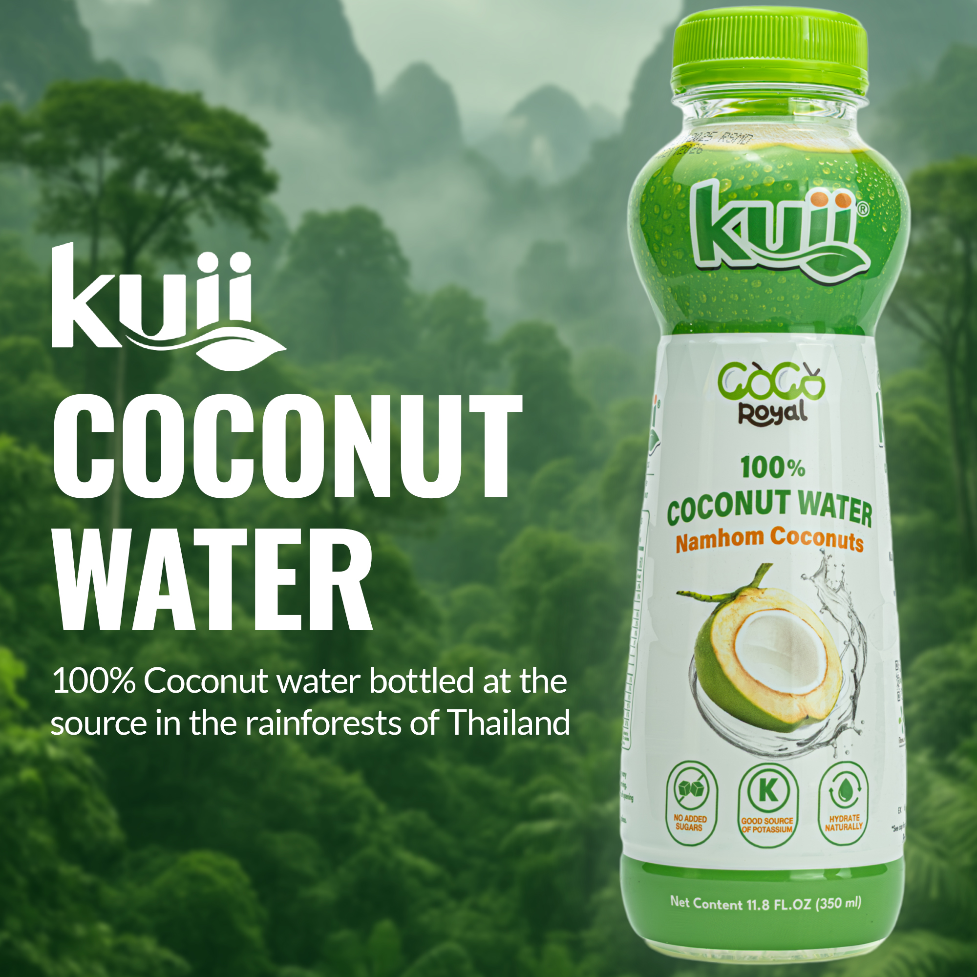 Kuii 100% Coconut Water, 11.8 fl oz Namhom Coconut Premium Drink