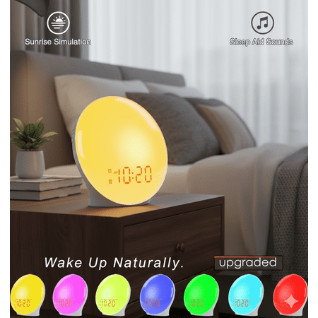 Sunrise Simulation Wake Up Light Alarm Clock for Kids & Heavy Sleepers - Bedroom Sleep Aid with Dual Alarms, FM Radio, Snooze Function
