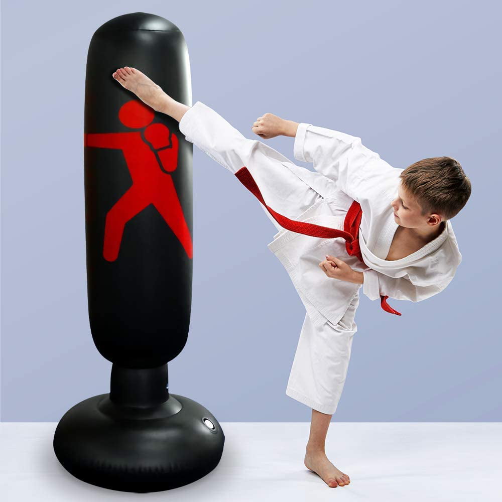 Immediate Bounce Back Boxing Equipment with Air Pump for Practicing Karate Black Martial Arts Taekwondo LURNOFY Inflatable Punching Bag for Kids and Adults 160cm Freestanding Punch Boxing Bag