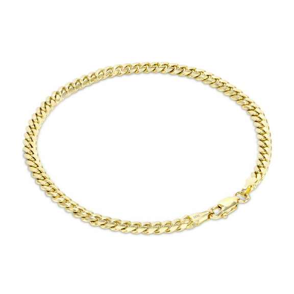 Nuragold 14k Real Yellow Gold Solid Miami Cuban Link 4mm Chain Bracelet (7"-9") Italian Jewelry for Men & Women