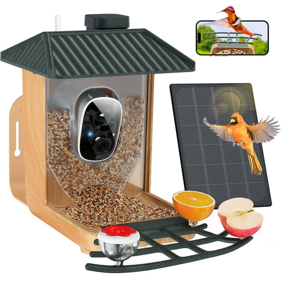 Upgraded Smart Bird Feeder with Camera, EVMORE 1080P HD Outdoor Bird Feeder, AI Auto-Capture & Motion Detection, AI Identify 11000 Birds,Ideal Gift for Bird Lovers