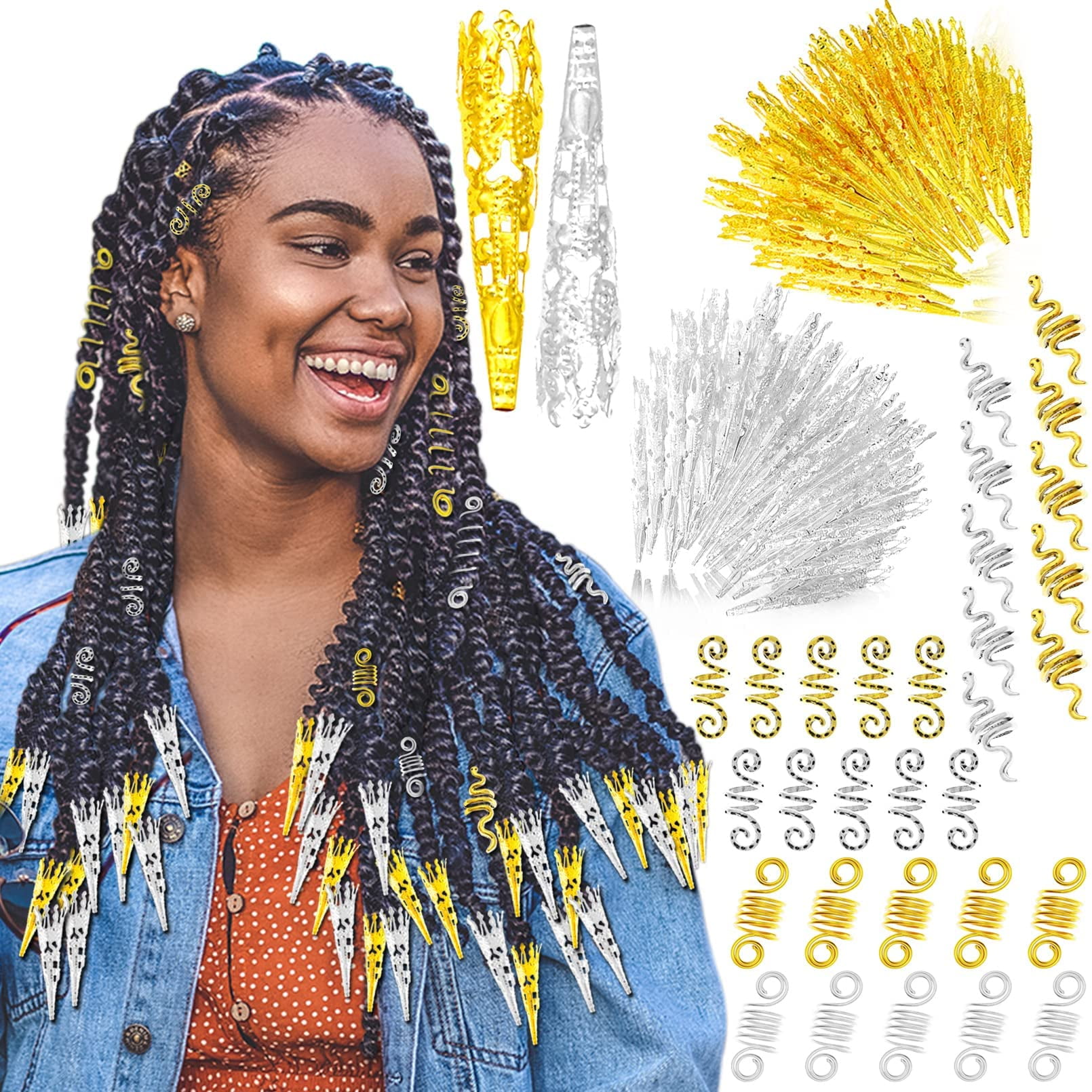 130 Pieces Locs Hair Jewelry for Women Goddess Dreadlocks Accessories kit Faux Locs Beads,Braids