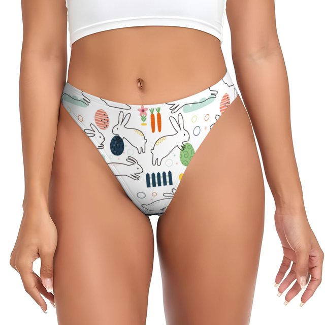 Fotbe Easter Rabbit Tanga Sin Costuras para Mujer con Estampado – Panties Invisibles, Transpirables y Cómodos para Uso Diario-X-Small