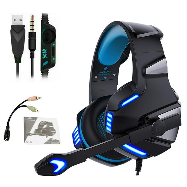 binnenkort ziel beschaving Hunterspider V3 Gaming Headset Stereo Noise Cancelling Wired Earphone LED  Gaming Microphone Headphone, Black Blue - Walmart.com