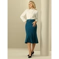 thumbnail image 2 of DARING DIVA Women Fishtail High Waist Belted Work Midi Mermaid Skirts S Lake Blue, 2 of 6