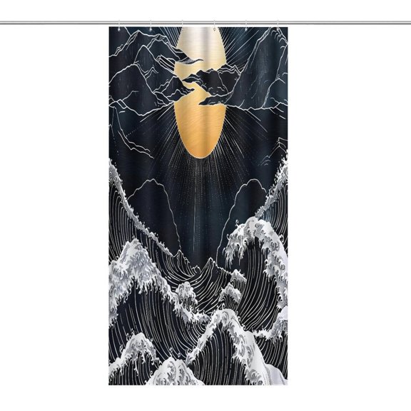 RKSupls Waterproof Shower Curtain, Sunrise Mountains Ocean Waves Art Polyester Shower Curtain with Hooks for Chic Elegant Home Bathtub Bathroom Decor Washable
