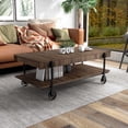 thumbnail image 4 of Hyssop 1-Shelf Wood Coffee Table with Wheels, Dark Walnut and Black, 4 of 11