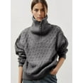 thumbnail image 3 of Women'S Sweaters Fall Winter Quarter Zip Casual Diamond Knit Pullover Gray S, 3 of 8