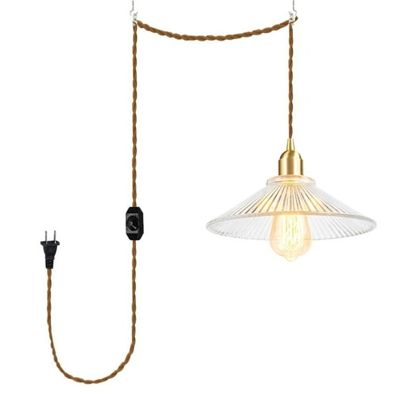 KAYYELAMP 15ft Plug in Dimmable Cord Pendant Light E26 Brass Base Clear Glass Shade Nordic Style Hanging Light for Kitchen Home Office Modern Decor 1 Pcs(No Bulb)