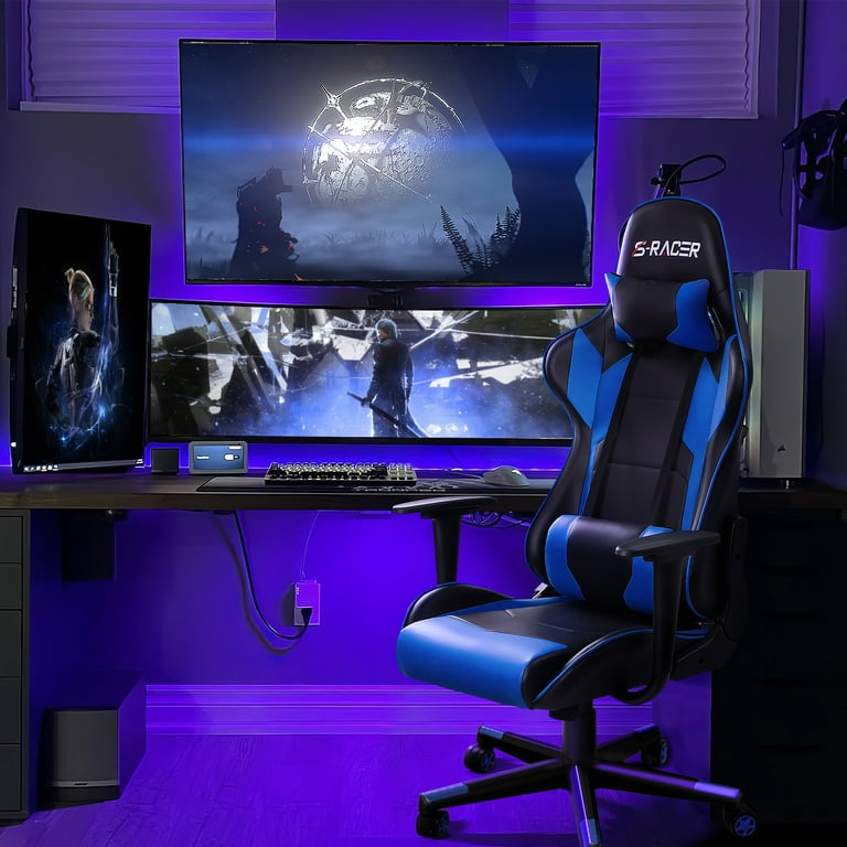 Homall Gaming Executive Ergonomic Adjustable Swivel Task Chair with  Headrest and Lumbar Support (Blue)