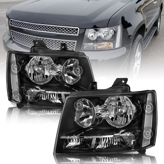 Pair Black Headlights For 2007-2014 Chevy Avalanche Suburban Tahoe Headlamps