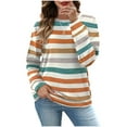 thumbnail image 2 of YueHuiYing Women's Oversized Top - Colorful Striped Checkered Print Crew Neck Drop-Shoulder Sleeves Long Sleeve Comfortable Versatile Sweatshirt, 2 of 8