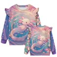 thumbnail image 5 of Uorisanigo Ruffle Sweatshirts Crewneck Pullover Sweatshirt Fall Winter Casual Long Sleeve Sweater Kawaii Axolotl Pink Shirt Soft and Comfortable Clothes, 5 of 7
