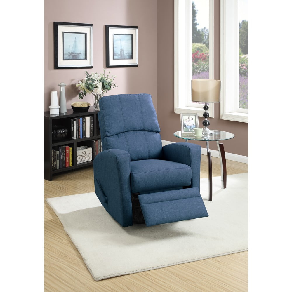Swivel Recliner Chair In Navy Polyfiber Fabric Blue