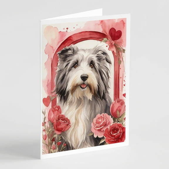 Bearded Collie Valentine Roses Greeting Cards Pack of 8 7 in x 5 in