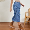 thumbnail image 4 of BLVB Jean Skirts for Women Elastic High Waisted Drawstring Side Slit Distressed Denim Long Skirt with Pockets, 4 of 6